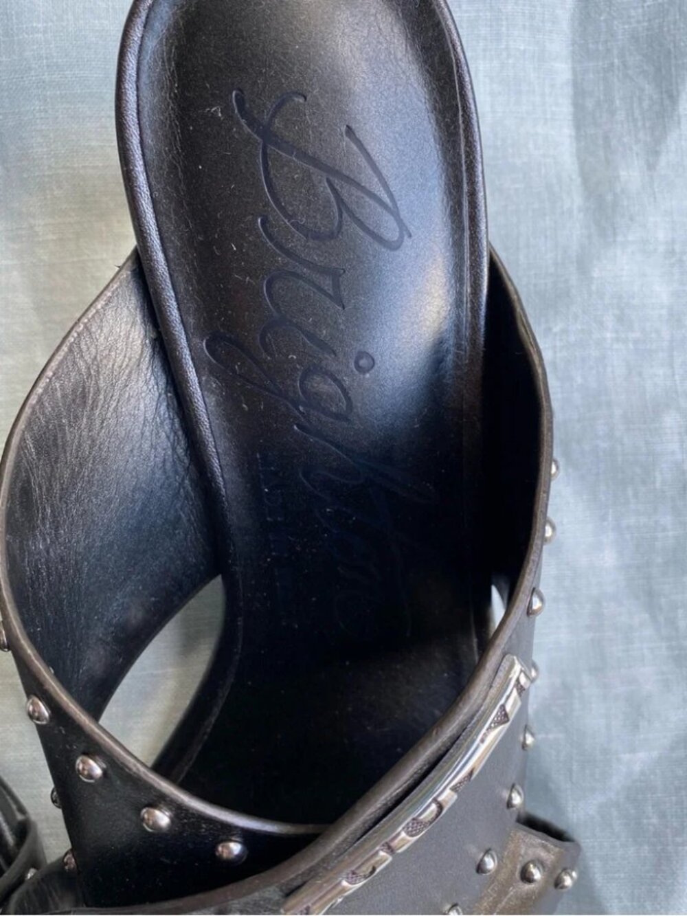 Brighton dark metallic grey criss cross studded heel Teresa sandal - Picture 9 of 10
